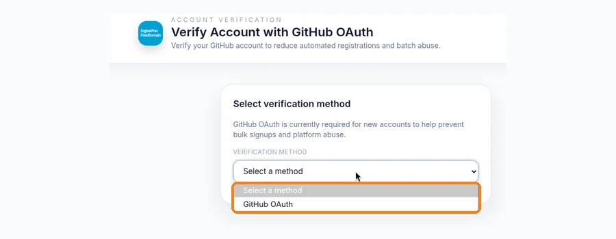 DigitalPlat 的账号验证只提供 GitHub OAuth