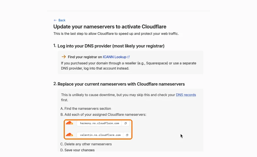 Cloudflare 分配的两个 NS