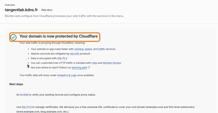 Cloudflare 显示域名已 Active